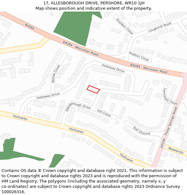 17, ALLESBOROUGH DRIVE, PERSHORE, WR10 1JH: Location map and indicative extent of plot