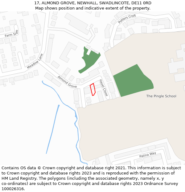 17, ALMOND GROVE, NEWHALL, SWADLINCOTE, DE11 0RD: Location map and indicative extent of plot