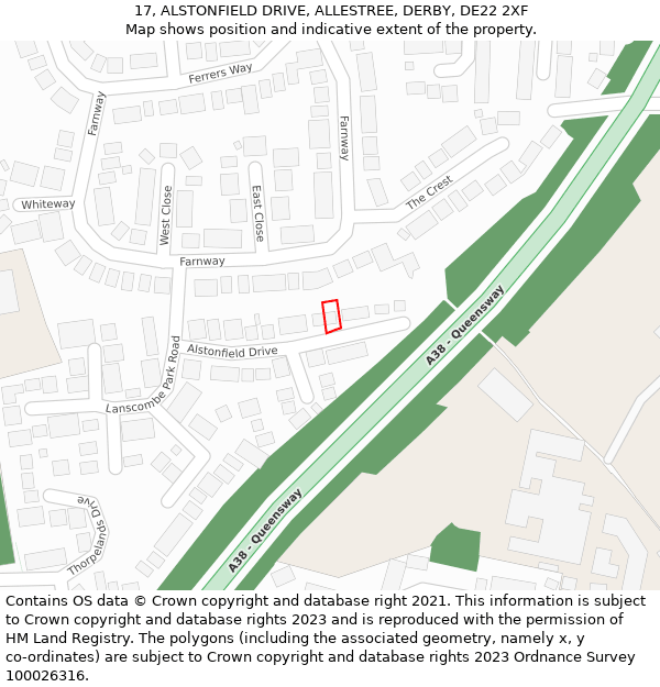 17, ALSTONFIELD DRIVE, ALLESTREE, DERBY, DE22 2XF: Location map and indicative extent of plot