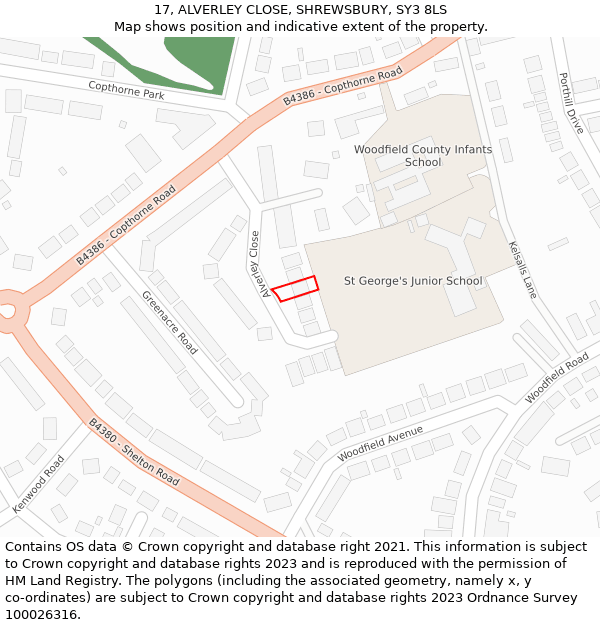 17, ALVERLEY CLOSE, SHREWSBURY, SY3 8LS: Location map and indicative extent of plot