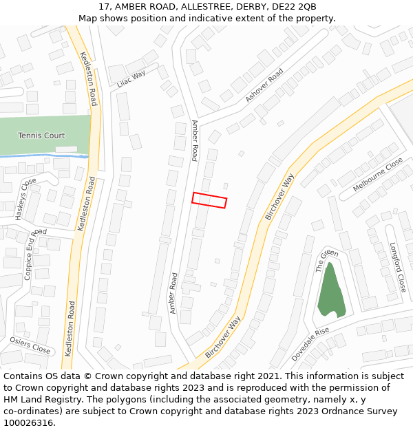 17, AMBER ROAD, ALLESTREE, DERBY, DE22 2QB: Location map and indicative extent of plot