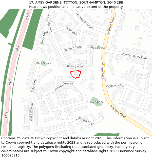 17, AMEY GARDENS, TOTTON, SOUTHAMPTON, SO40 2BB: Location map and indicative extent of plot