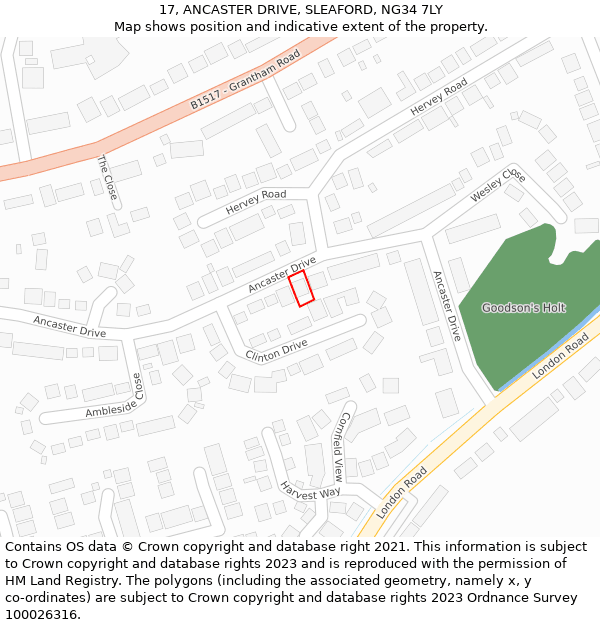 17, ANCASTER DRIVE, SLEAFORD, NG34 7LY: Location map and indicative extent of plot