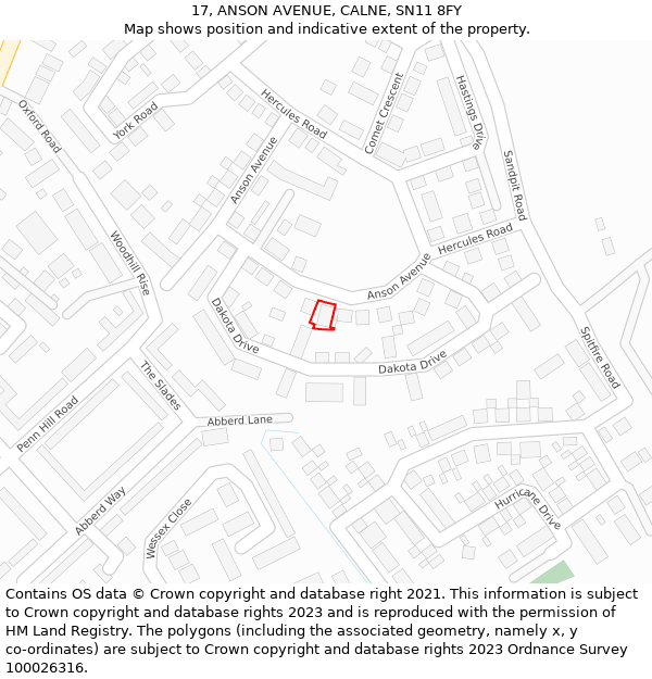 17, ANSON AVENUE, CALNE, SN11 8FY: Location map and indicative extent of plot