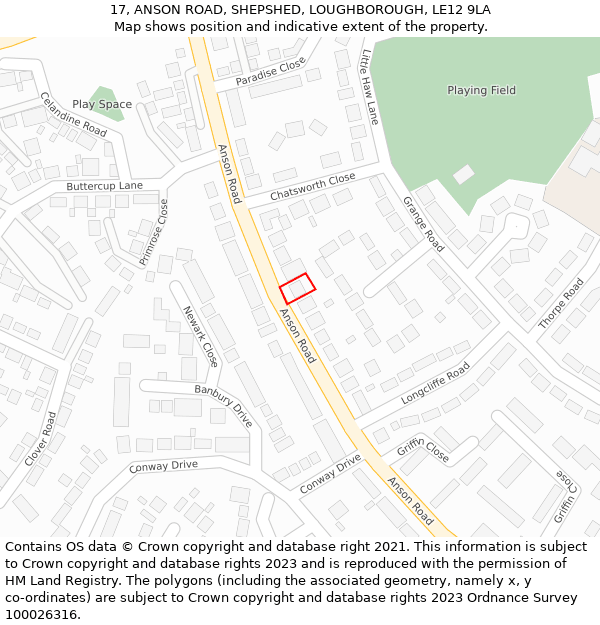 17, ANSON ROAD, SHEPSHED, LOUGHBOROUGH, LE12 9LA: Location map and indicative extent of plot