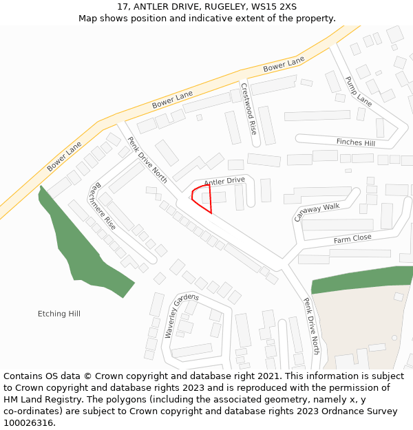 17, ANTLER DRIVE, RUGELEY, WS15 2XS: Location map and indicative extent of plot