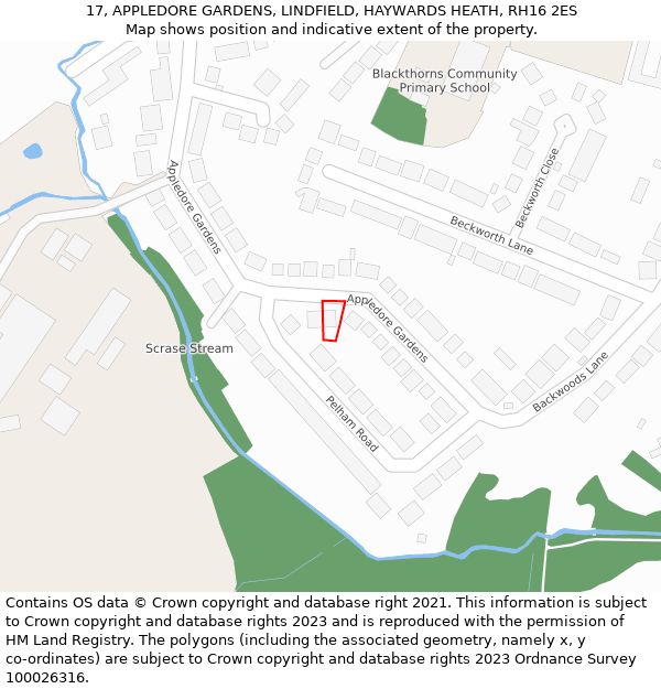 17, APPLEDORE GARDENS, LINDFIELD, HAYWARDS HEATH, RH16 2ES: Location map and indicative extent of plot