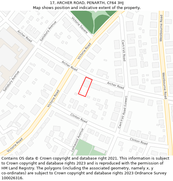 17, ARCHER ROAD, PENARTH, CF64 3HJ: Location map and indicative extent of plot