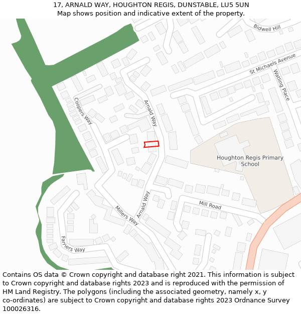 17, ARNALD WAY, HOUGHTON REGIS, DUNSTABLE, LU5 5UN: Location map and indicative extent of plot