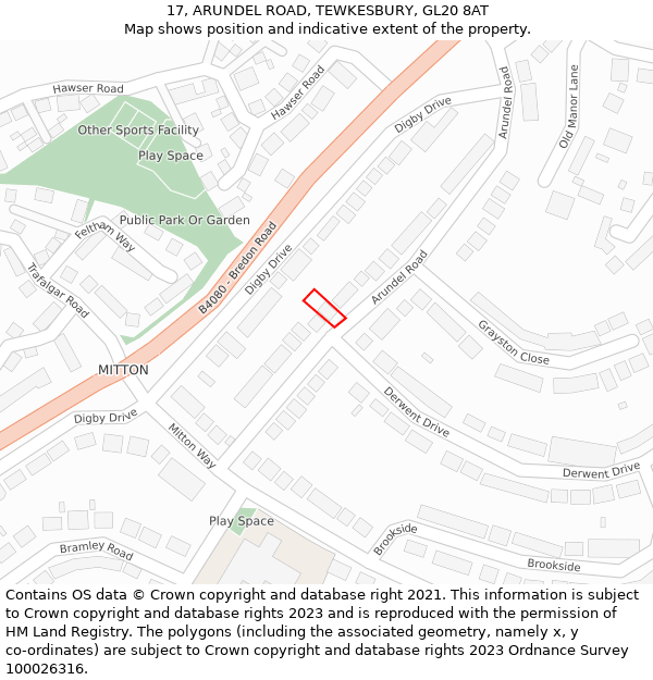 17, ARUNDEL ROAD, TEWKESBURY, GL20 8AT: Location map and indicative extent of plot