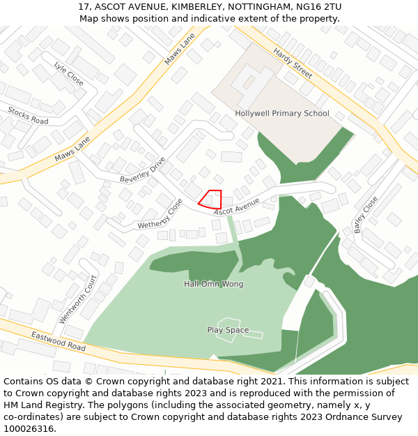 17, ASCOT AVENUE, KIMBERLEY, NOTTINGHAM, NG16 2TU: Location map and indicative extent of plot