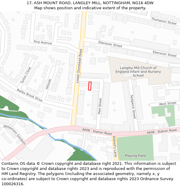 17, ASH MOUNT ROAD, LANGLEY MILL, NOTTINGHAM, NG16 4DW: Location map and indicative extent of plot