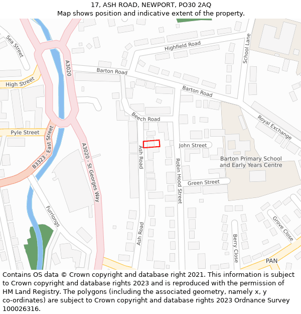 17, ASH ROAD, NEWPORT, PO30 2AQ: Location map and indicative extent of plot