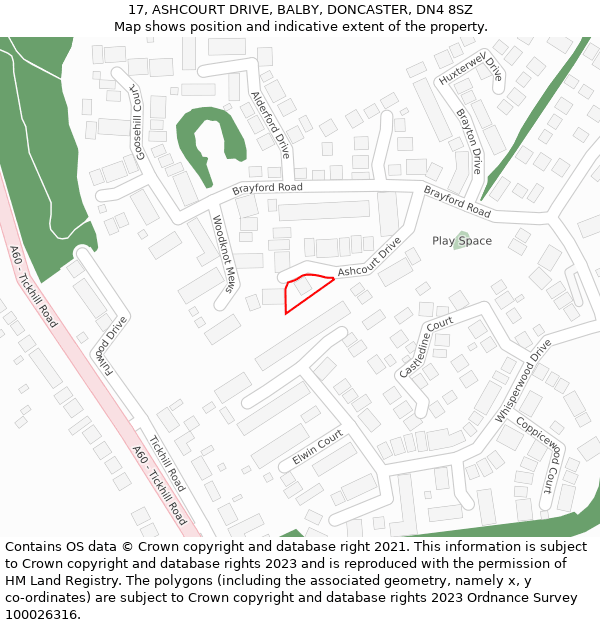 17, ASHCOURT DRIVE, BALBY, DONCASTER, DN4 8SZ: Location map and indicative extent of plot