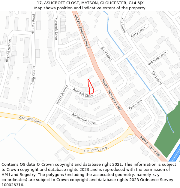 17, ASHCROFT CLOSE, MATSON, GLOUCESTER, GL4 6JX: Location map and indicative extent of plot