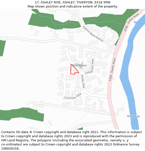 17, ASHLEY RISE, ASHLEY, TIVERTON, EX16 5PW: Location map and indicative extent of plot