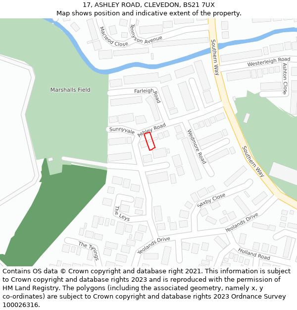 17, ASHLEY ROAD, CLEVEDON, BS21 7UX: Location map and indicative extent of plot