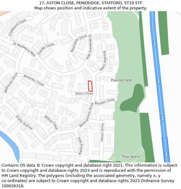 17, ASTON CLOSE, PENKRIDGE, STAFFORD, ST19 5TF: Location map and indicative extent of plot