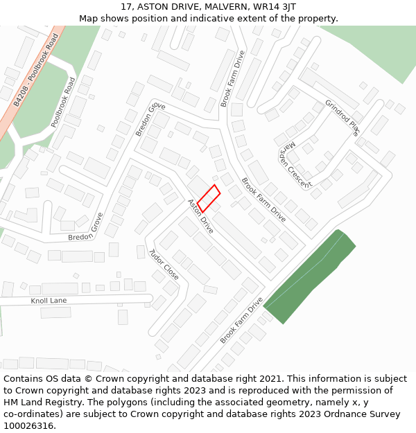 17, ASTON DRIVE, MALVERN, WR14 3JT: Location map and indicative extent of plot