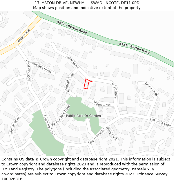 17, ASTON DRIVE, NEWHALL, SWADLINCOTE, DE11 0PD: Location map and indicative extent of plot