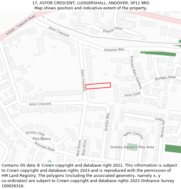 17, ASTOR CRESCENT, LUDGERSHALL, ANDOVER, SP11 9RG: Location map and indicative extent of plot