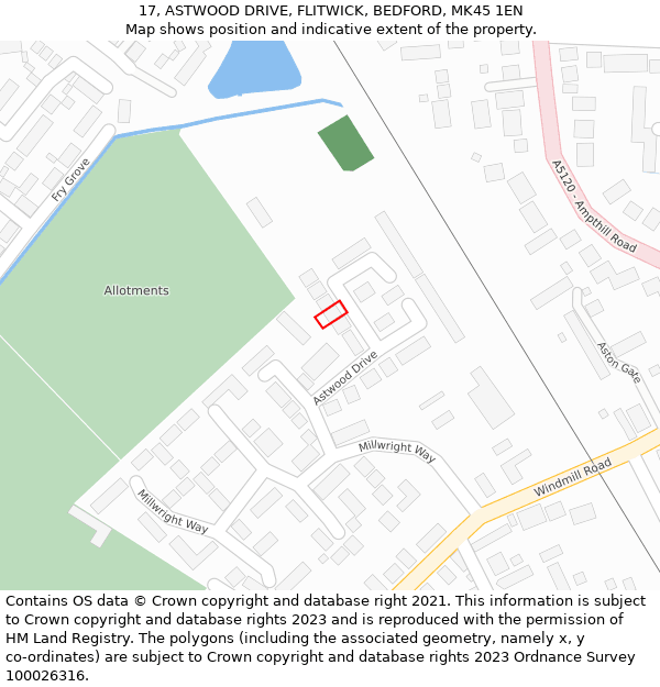 17, ASTWOOD DRIVE, FLITWICK, BEDFORD, MK45 1EN: Location map and indicative extent of plot