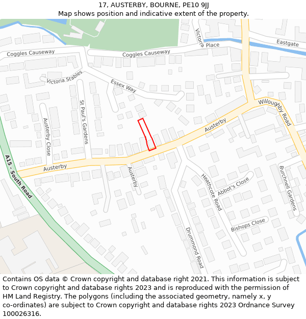 17, AUSTERBY, BOURNE, PE10 9JJ: Location map and indicative extent of plot