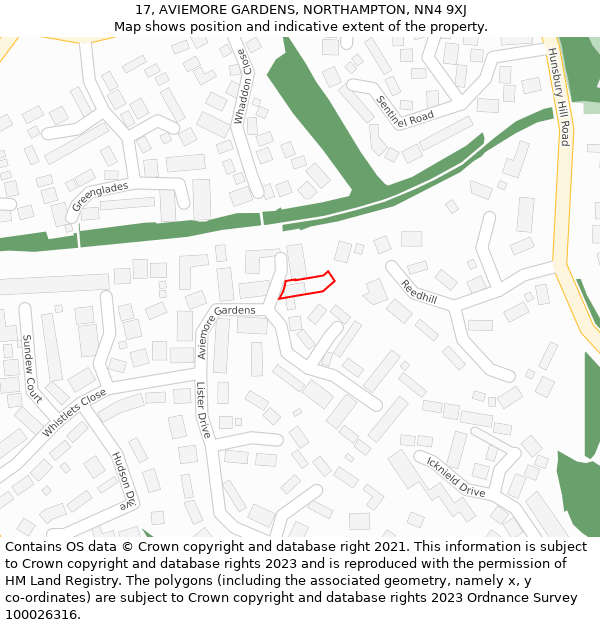 17, AVIEMORE GARDENS, NORTHAMPTON, NN4 9XJ: Location map and indicative extent of plot