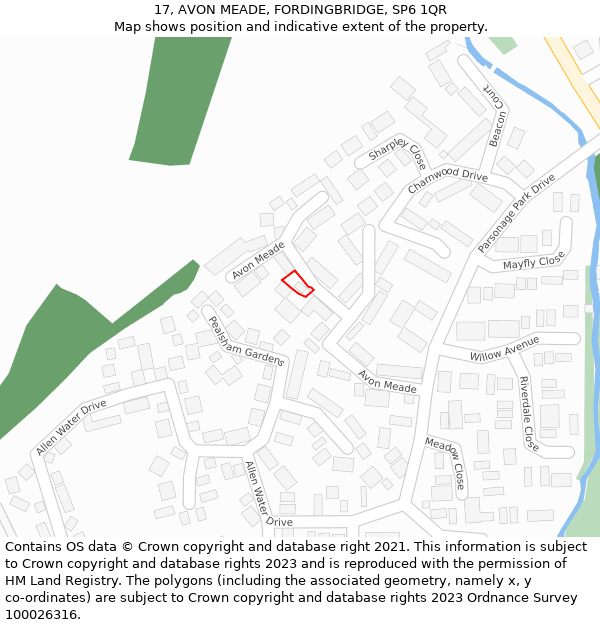 17, AVON MEADE, FORDINGBRIDGE, SP6 1QR: Location map and indicative extent of plot