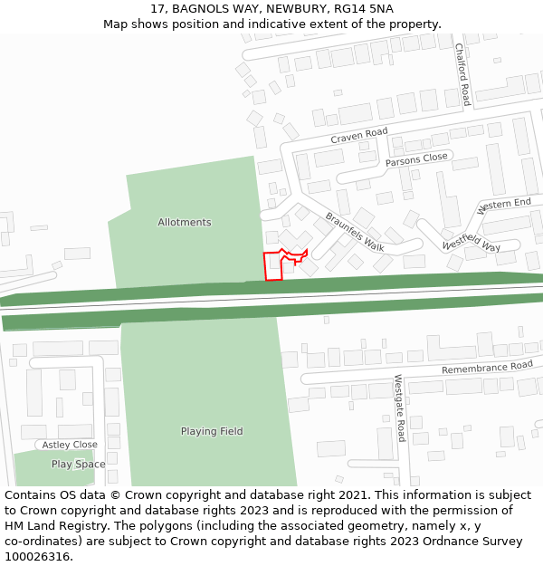 17, BAGNOLS WAY, NEWBURY, RG14 5NA: Location map and indicative extent of plot