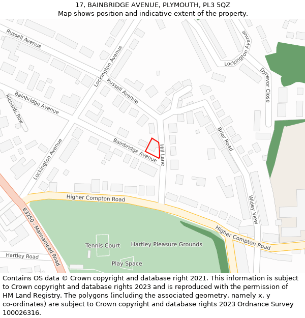 17, BAINBRIDGE AVENUE, PLYMOUTH, PL3 5QZ: Location map and indicative extent of plot