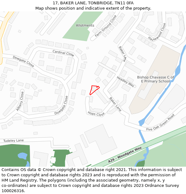 17, BAKER LANE, TONBRIDGE, TN11 0FA: Location map and indicative extent of plot
