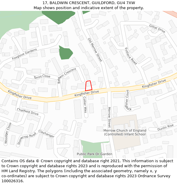 17, BALDWIN CRESCENT, GUILDFORD, GU4 7XW: Location map and indicative extent of plot