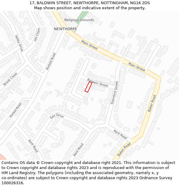 17, BALDWIN STREET, NEWTHORPE, NOTTINGHAM, NG16 2DS: Location map and indicative extent of plot