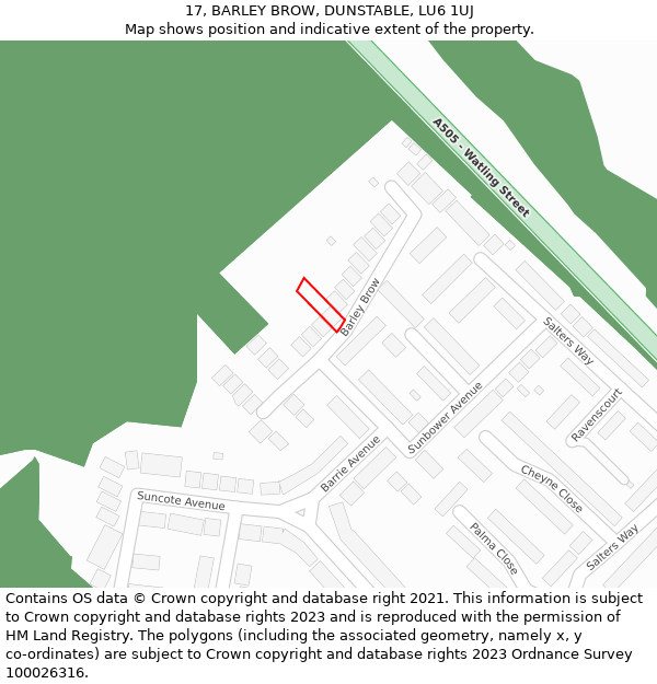 17, BARLEY BROW, DUNSTABLE, LU6 1UJ: Location map and indicative extent of plot