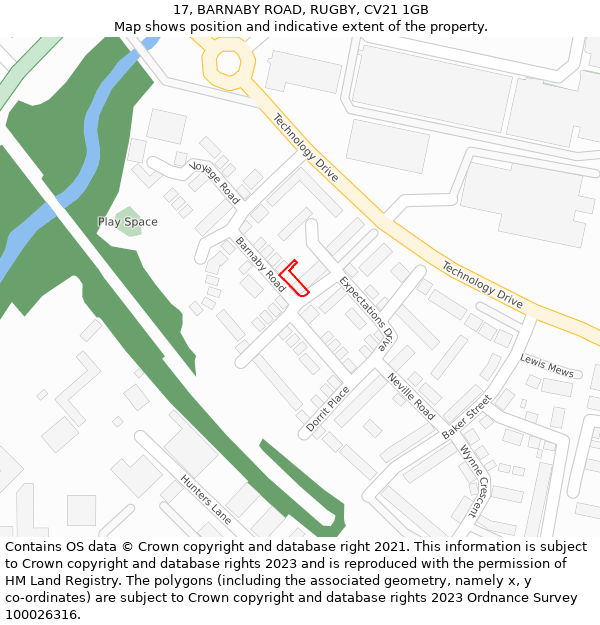 17, BARNABY ROAD, RUGBY, CV21 1GB: Location map and indicative extent of plot