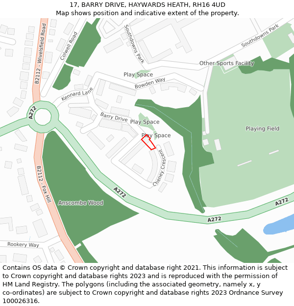 17, BARRY DRIVE, HAYWARDS HEATH, RH16 4UD: Location map and indicative extent of plot