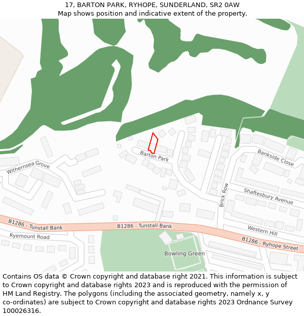 17, BARTON PARK, RYHOPE, SUNDERLAND, SR2 0AW: Location map and indicative extent of plot