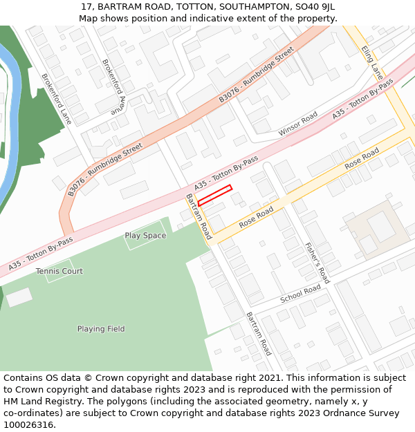 17, BARTRAM ROAD, TOTTON, SOUTHAMPTON, SO40 9JL: Location map and indicative extent of plot