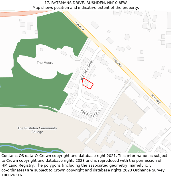 17, BATSMANS DRIVE, RUSHDEN, NN10 6EW: Location map and indicative extent of plot