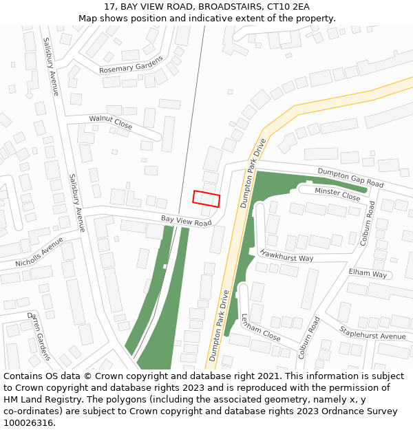 17, BAY VIEW ROAD, BROADSTAIRS, CT10 2EA: Location map and indicative extent of plot