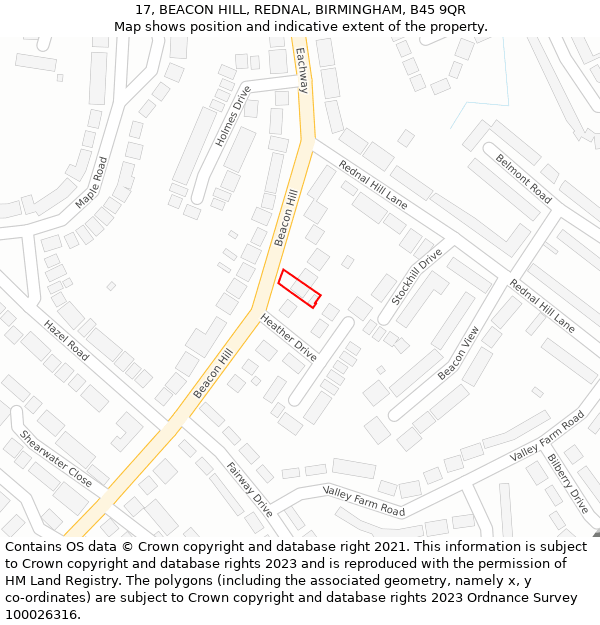 17, BEACON HILL, REDNAL, BIRMINGHAM, B45 9QR: Location map and indicative extent of plot