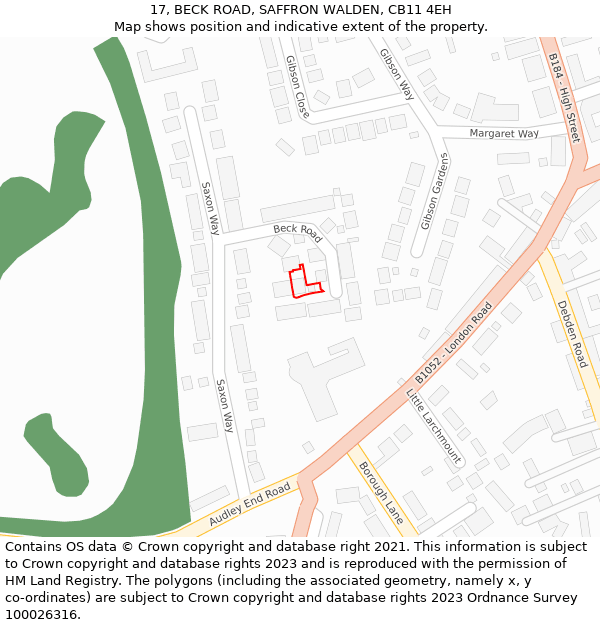 17, BECK ROAD, SAFFRON WALDEN, CB11 4EH: Location map and indicative extent of plot