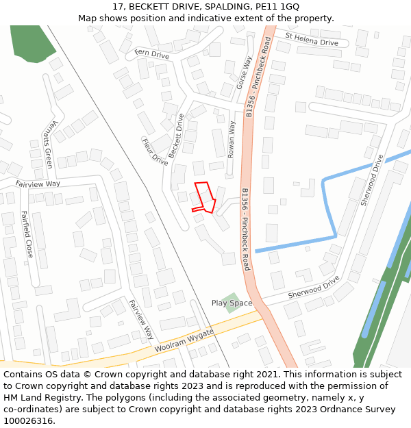 17, BECKETT DRIVE, SPALDING, PE11 1GQ: Location map and indicative extent of plot