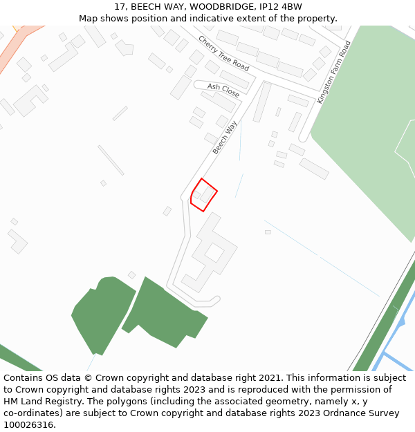 17, BEECH WAY, WOODBRIDGE, IP12 4BW: Location map and indicative extent of plot