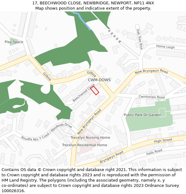 17, BEECHWOOD CLOSE, NEWBRIDGE, NEWPORT, NP11 4NX: Location map and indicative extent of plot