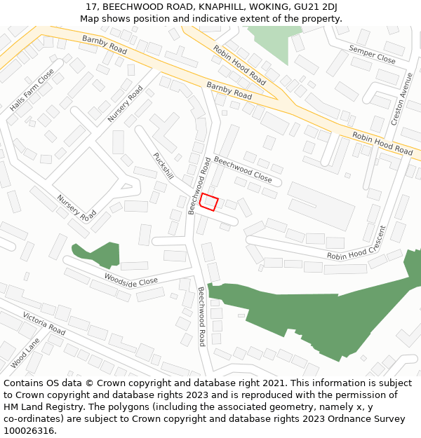 17, BEECHWOOD ROAD, KNAPHILL, WOKING, GU21 2DJ: Location map and indicative extent of plot