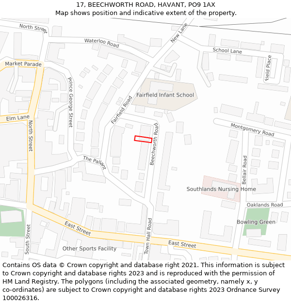17, BEECHWORTH ROAD, HAVANT, PO9 1AX: Location map and indicative extent of plot