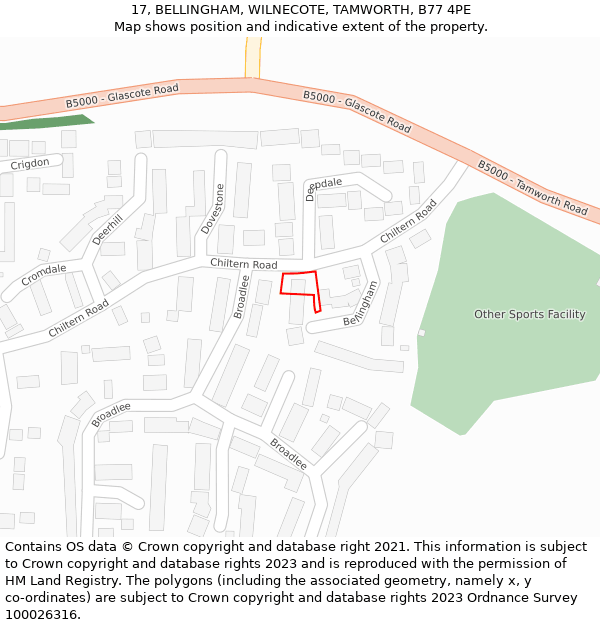 17, BELLINGHAM, WILNECOTE, TAMWORTH, B77 4PE: Location map and indicative extent of plot