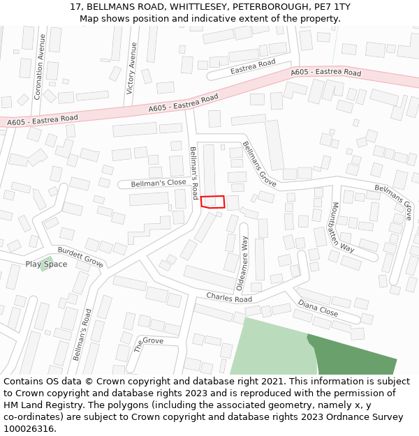 17, BELLMANS ROAD, WHITTLESEY, PETERBOROUGH, PE7 1TY: Location map and indicative extent of plot